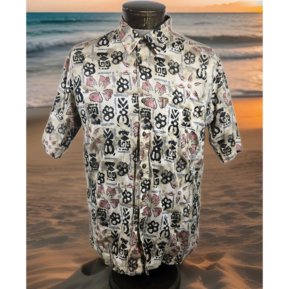 Sportif Hawaiian Camp Shirt Mens M Tropical Floral‎ Print Short Sleeve Button Up